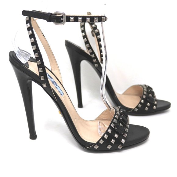 PRADA 38 Studded Rhinestone Jewel Ankle Strap Sandal Stiletto Heels - Picture 8 of 11